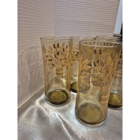 Vintage Libbey Franco Wheat Print Glasses Set Of 5 - Picture 4 of 12